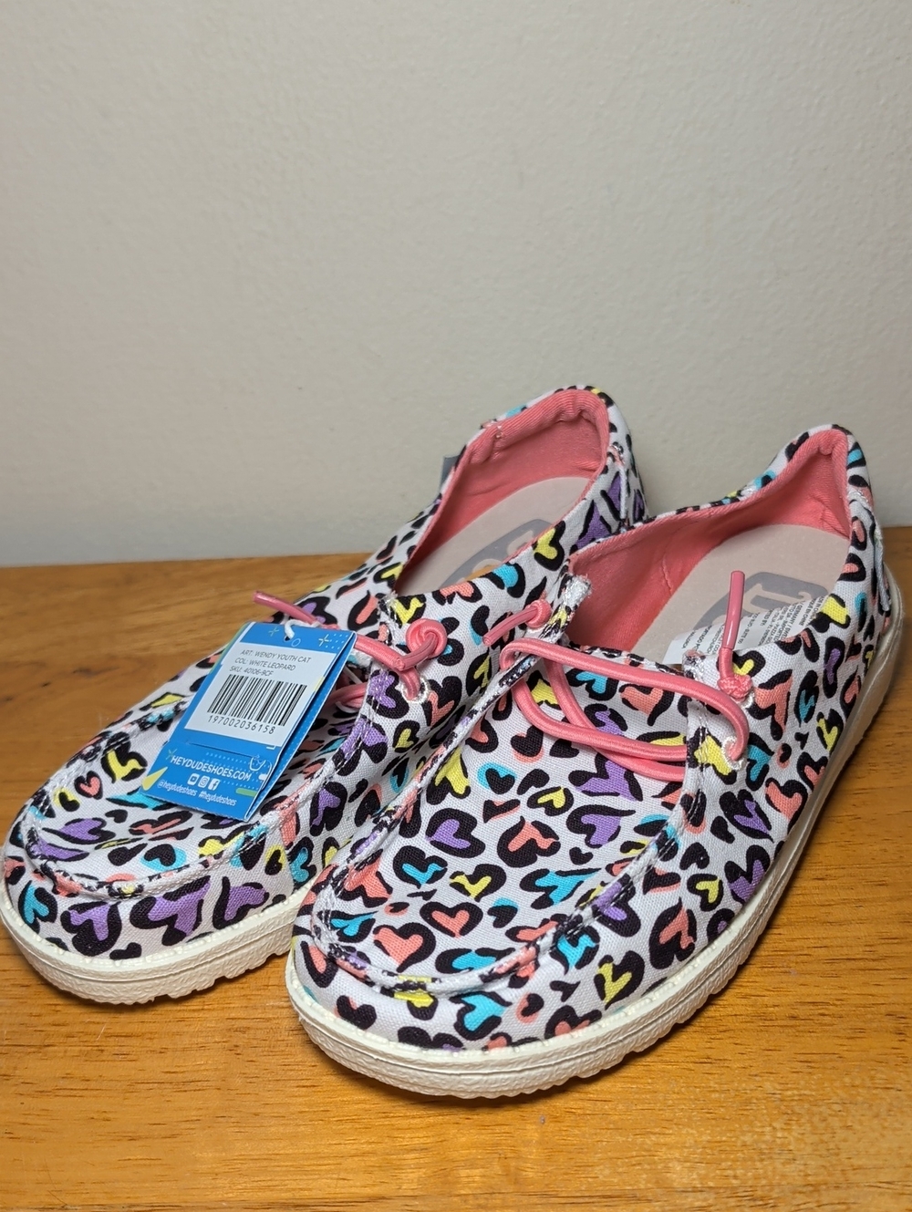 Hey Dude Wendy Slip-On Sneakers in White Leopard Print Colorful NEW Girls Size 3